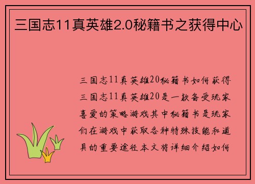 三国志11真英雄2.0秘籍书之获得中心